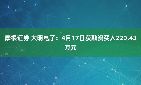 摩根证券 大明电子：4月17日获融资买入220.43万元